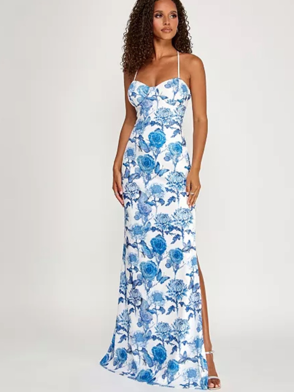 Emerald Sundae Blue Floral Spaghetti-Strap Maxi Dress